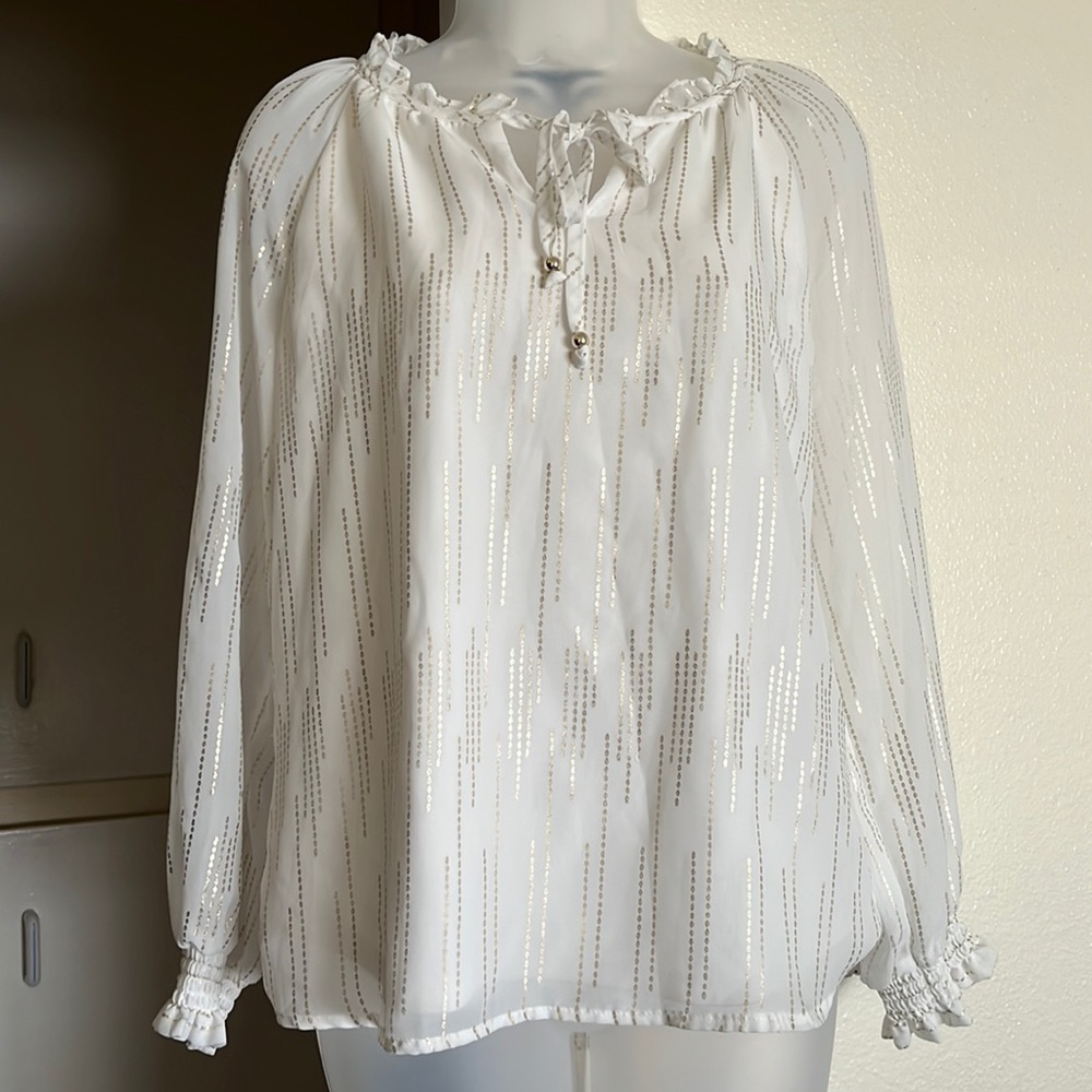 White with gold print blouse